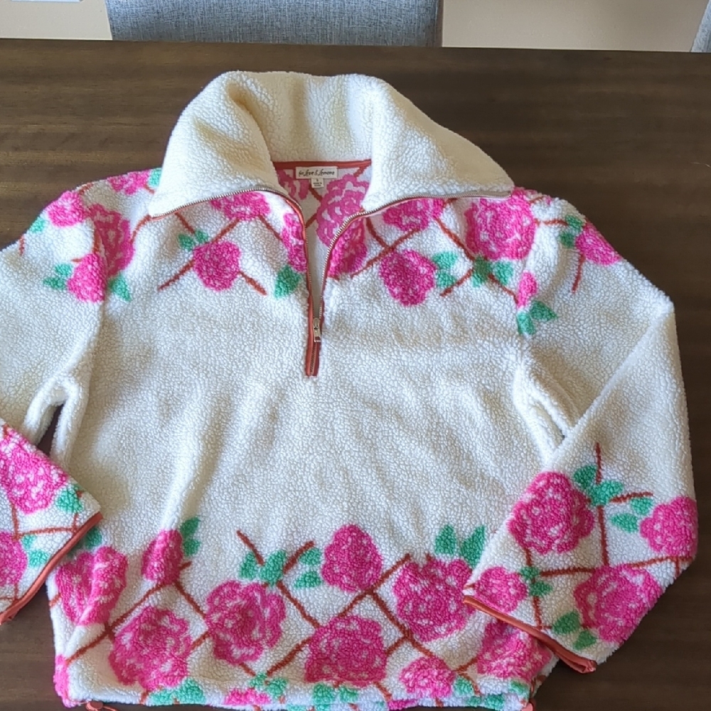 For Love and Lemons Floral Fleece Pullover, Worn Once